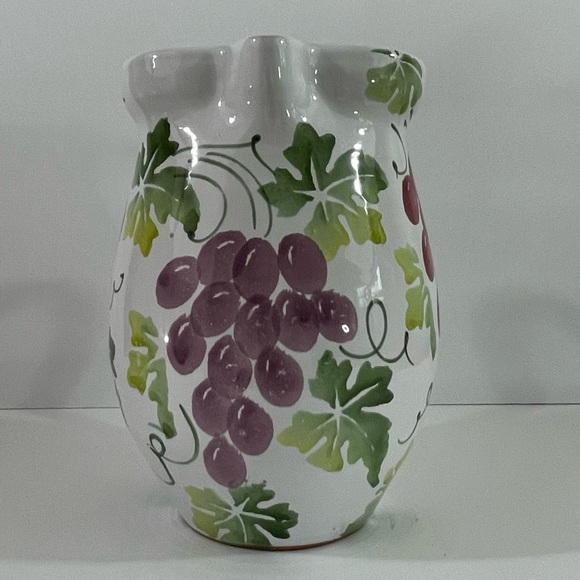 Pier 1 Imports Hand painted Pitcher Grapes & Vines Made In Italy 8” Tall - Picture 4 of 9